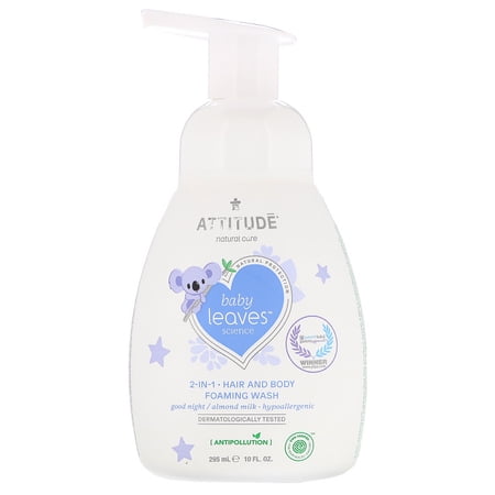 ATTITUDE Baby Leaves Science 2-In-1 Hair and Body Foaming Wash Good Night Almond Milk 10 fl oz 295 ml