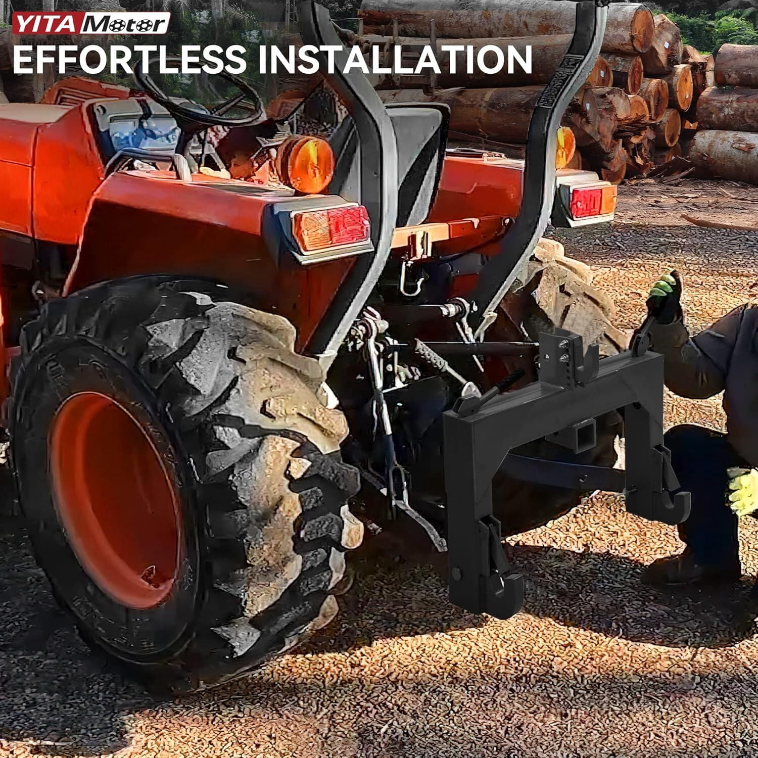Uforic Category 1 Tractor 3 Point Quick Hitch, 3000 LBS Heavy Duty 3-Point Hitch Adapter with 5-Position Adjustable Hook & 2 Inch Trailer Receiver, Black