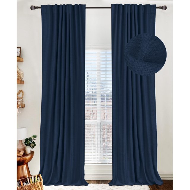 Cortinas 100% de lino opaco, 50 x 213 cm, color azul medianoche