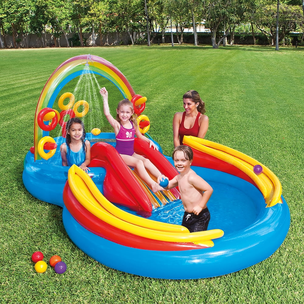 Sun Squad Rainbow Swim Center Kids Inflatable Swimming Pool Water Slide Sprayer 