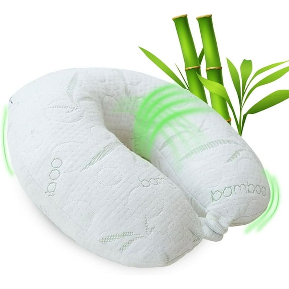 Sacred Thread White Travel Pillows for Airplanes, Rayon Derived from Bamboo Neck Pillow, ravel Pillows with Cooling Memory Foam, Neck Pillows for Sleeping Travel, Airplane Headrest Pillow