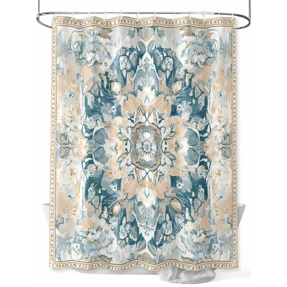 Fsddascl Blue Bohemia Shower Curtain Set - Long 72" x 84" Washable Bathtub Curtain with 12 Hooks, Boho Aztec Ethnic Abstract Flowers Pattern Waterproof Fabric Stall Shower Curtains for Bathroom