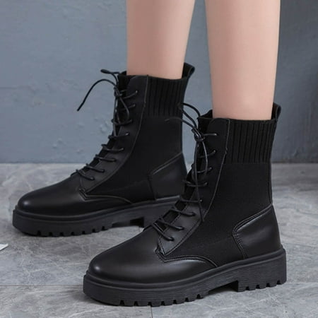 

Fashion Autumn And Winter Women Ankle Boots Thick Sole Low Heel Non Slip Round Toe Cloth Lace Up
