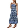 thumbnail image 2 of INSPIRE CHIC Women's Boho Floral Smocked Spaghetti Strap Tiered Maxi Dress M Blue, 2 of 5