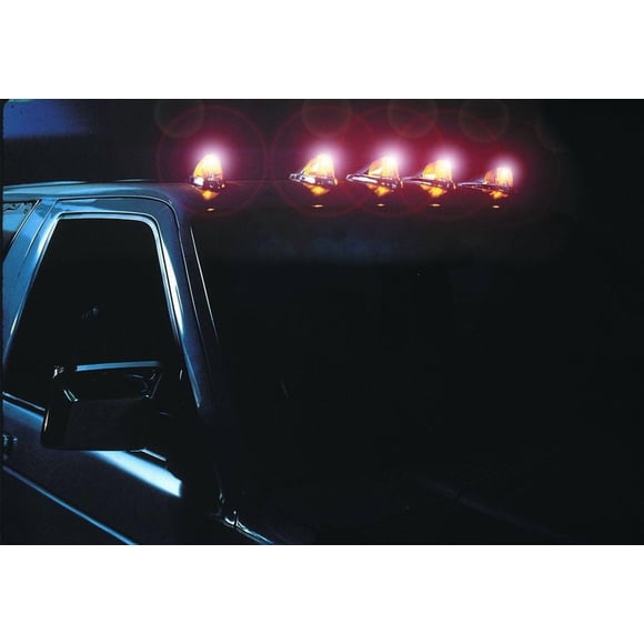 Pacer Performance Roof Marker Light 20-105 Universal Traingular Chrome; Amber Lens; 194 Bulb; Clear Bulb; 5 Light Set; With Wiring Harness