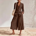 thumbnail image 2 of yardsong Linen Blazer and Pants Matching Set for Women Dressy Casual Work Jackets Wide Leg Capris Two Piece Business Outfits 2026 Coffee,M, 2 of 9