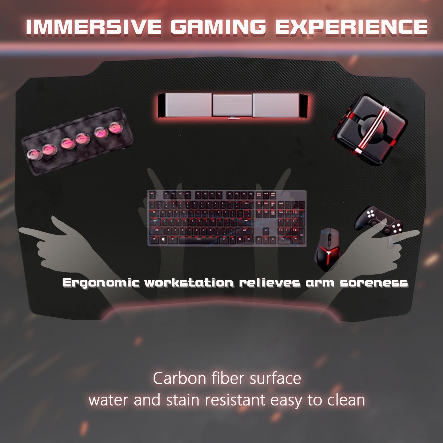 CL.HPAHKL 39 inch Small Gaming Desk, Z Shaped PC Computer Desk Gaming Workstation with Headphone Hook, Ergonomic Gaming Table PC Desk for Game Players, Red