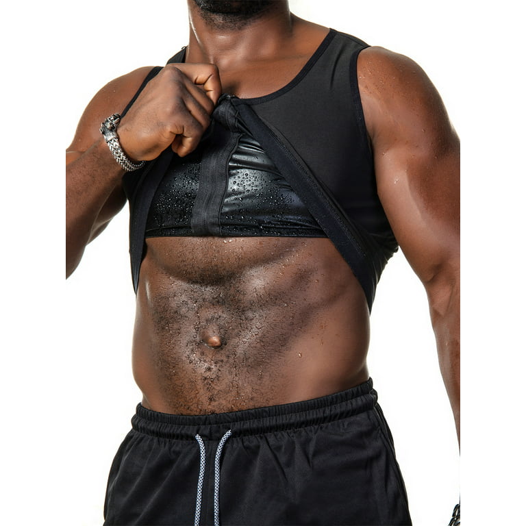FANNYC Men Hot Sweat Sauna Workout Vest Waist Trainer Zipper Neoprene Tank  Top Compression Shirt Slimming Shapewear Gym Abs Abdomen Undershirts  ,Black/Grey 