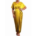thumbnail image 2 of Women'S Satin Silky Long Sleeve V Neck Lace Up High Waist Side Split Maxi Dress Yellow L, 2 of 10