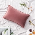 thumbnail image 2 of 2 fundas de almohada de terciopelo con pompones decorativos, suaves y lisas, con un cuadrado para sofá, dormitorio, coche, 45,7 x 45,7 cm, color verde oscuro, 2 of 7