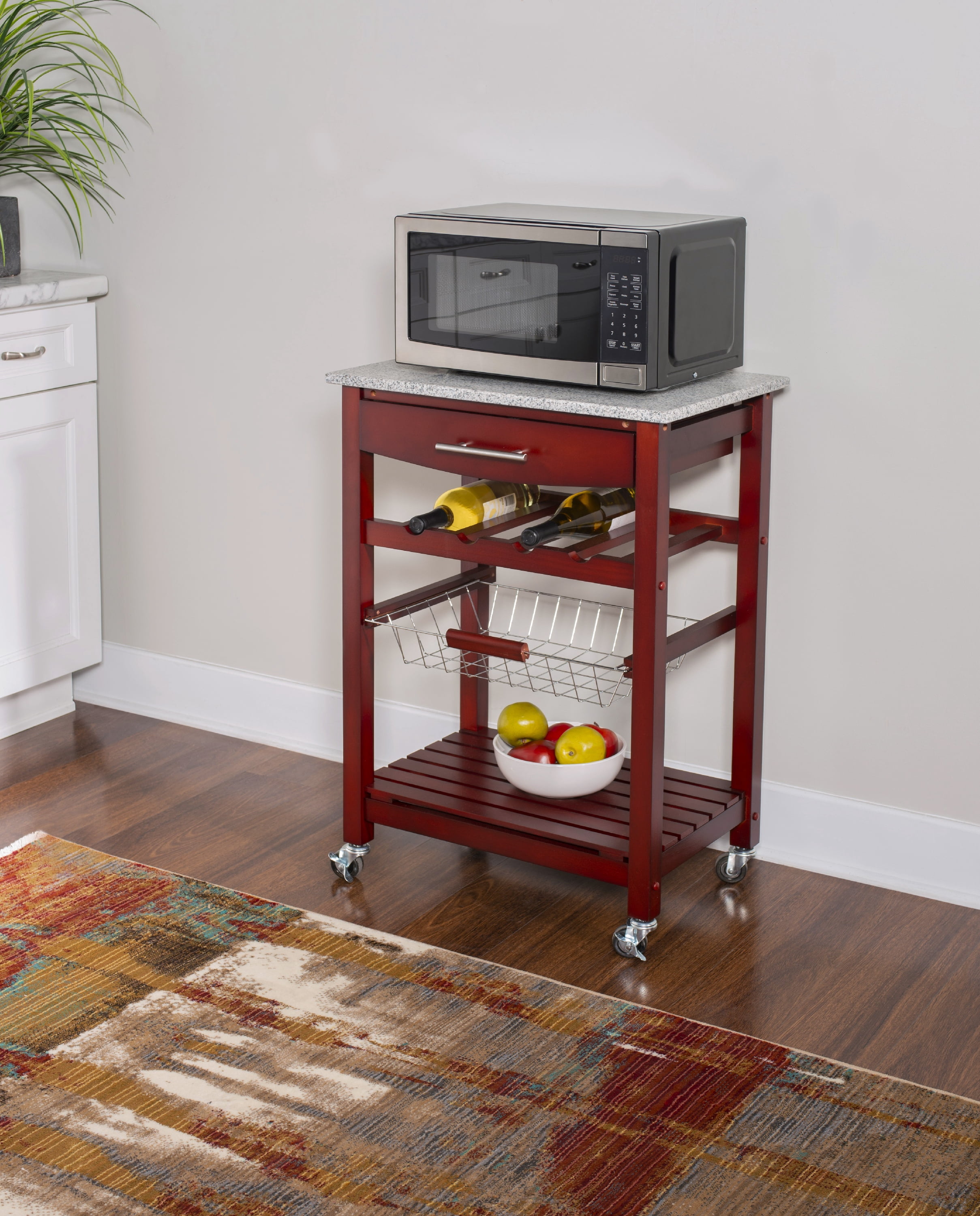 Linon Neyrey Mobile Kitchen Island with Speckled Granite Top, Wenge