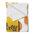 thumbnail image 2 of Saying Soft Flannel Fleece Throw Blanket, Vibrant Colored No Stress Relax Phrase on Speech Bubble, Cozy Plush for Indoor and Outdoor Use, 50" x 60", Earth Yellow Orange, by Ambesonne, 2 of 5