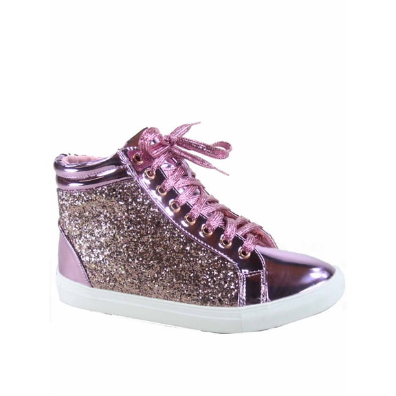 Sparkle-25 Women's Glitter Metallic Lace Up High Top Flat Fashion Sneaker Shoes