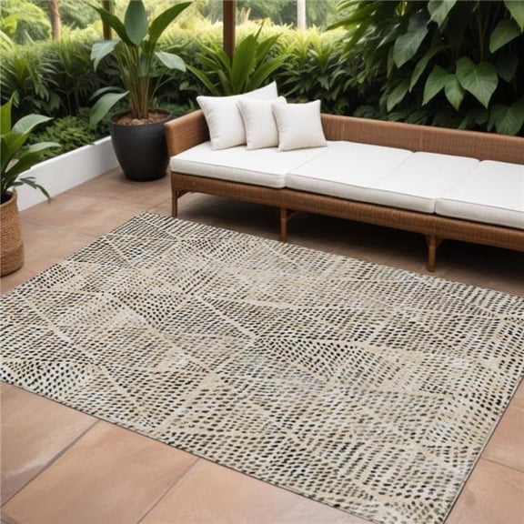 HomeRoots 577550 8 x 10 ft. Geometric Washable Indoor & Outdoor Rectangle Area Rug, Beige, Ivory & Black