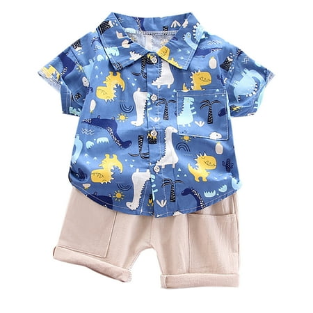 

B91xZ First Birthday Boy Outfit Cartoon Set Boys Baby T-shirt Clothes 14Years Tops+Shorts Summer Outfits Boys Blue Size 90=M