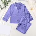 thumbnail image 5 of Silk Pjs Set for Women 2 Pieces Valentines Pajamas Long Sleeve Button-Down Sleepwear Purple Pajama Set for Women, 5 of 5