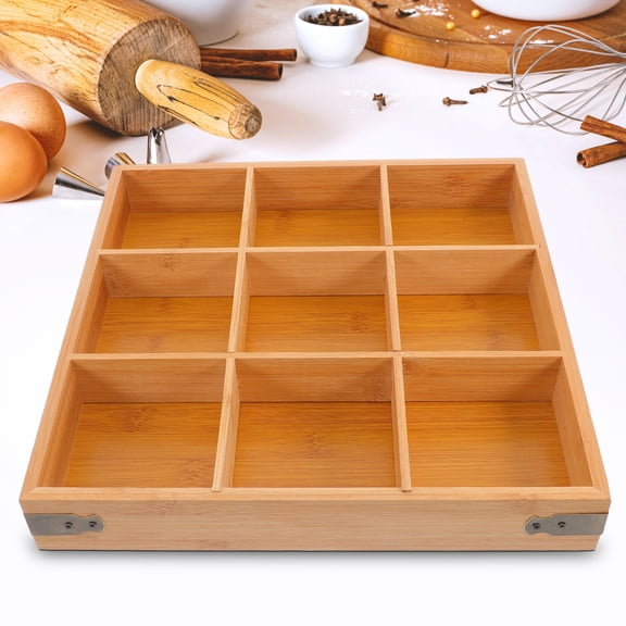 KONTONTY Tea Bag Organizer with 9 Compartments Wooden Tea Storage Box Storage Organizer Holder for Beverage Supplies Sugar Sweeteners