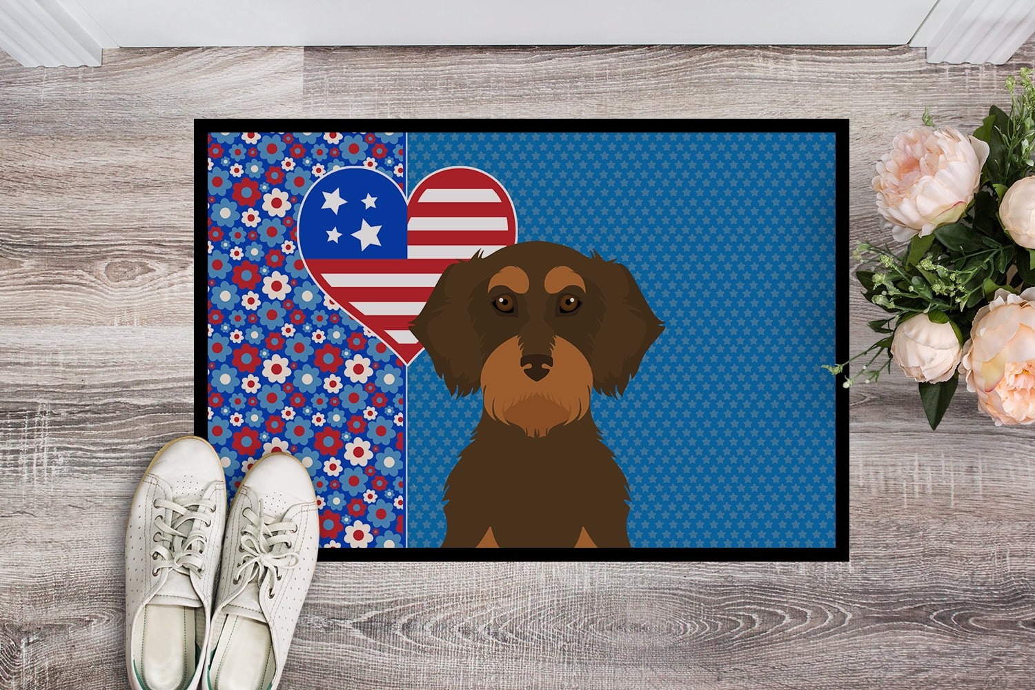 Wirehair Chocolate and Tan Dachshund Indoor or Outdoor Mat 24x36 36 in x 24 in