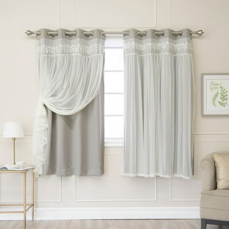 Full Overlay Panels - Aurora Home Falling Hearts Tulle Overlay Blackout Curtain Panels