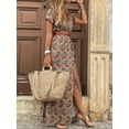 thumbnail image 2 of Women's Printed V Neck Short Sleeve Maxi Dress Belted with Pockets Plus Size Full Length 100% Polyester Fabric Comfort, 2 of 12
