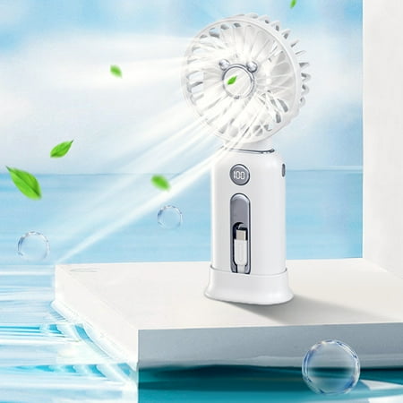 

dvypyn Handheld Fan 5000 MAh Long Battery Life Fast Charge Digital Display Power Bank 2-in-1 Mini Fan White