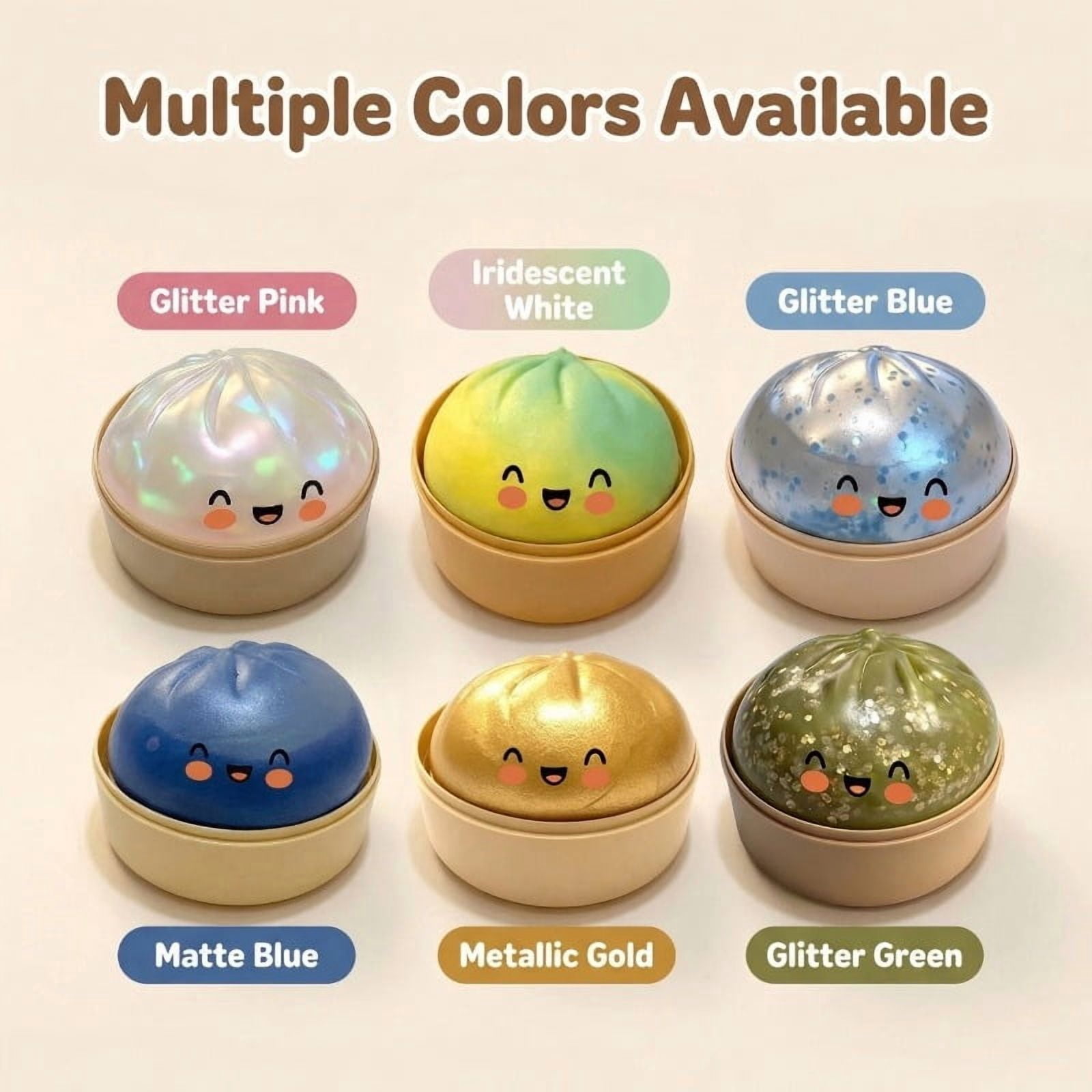 Glitter Dumpling Squeeze Toy, Squishy Dumpling with Mystery Steamer Box, Stress and Anxiety Relief Sensory Toy for Adults, Non-Edible, Random Color