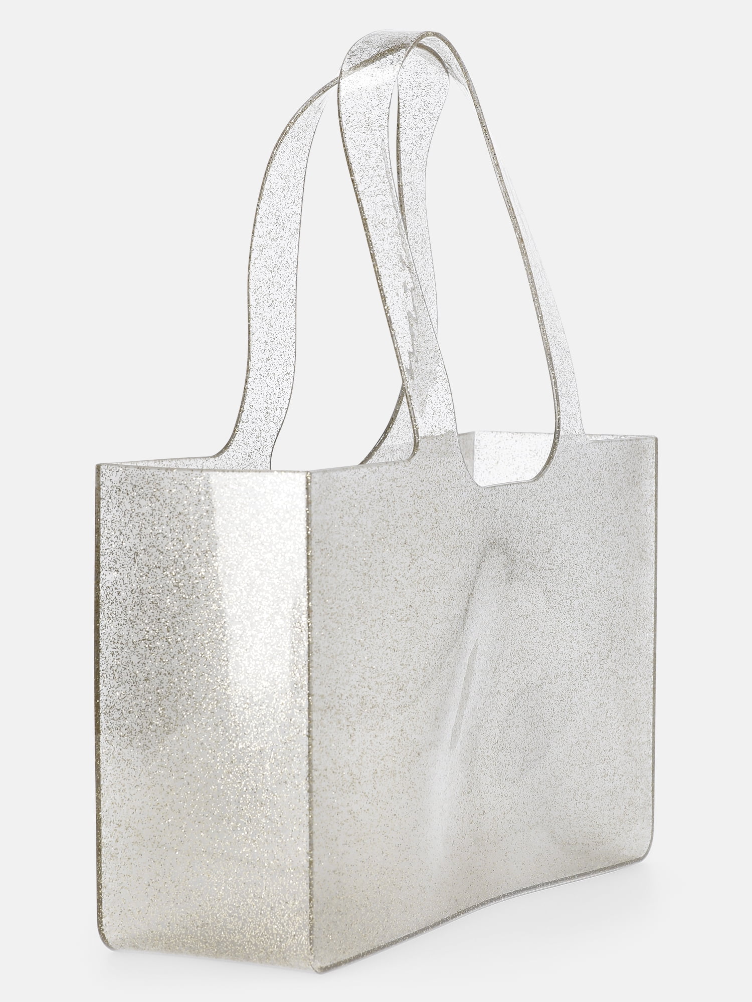 No Boundaries Women's Jelly Tote Bag, Clear with Gold Glitter
