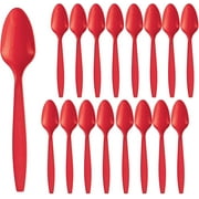 Party City Disposable Plastic Spoons, 16 Count (Red) - Go Brightly Heavy Duty Classic Reuseable Plastic Spoons - Premium Party Supplies Cutlery