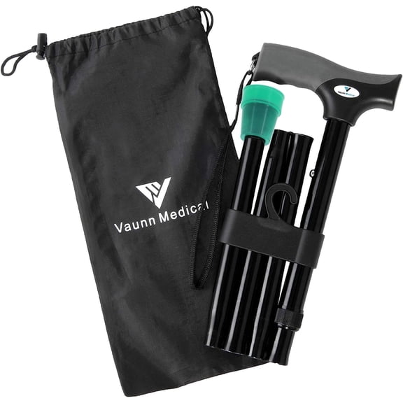 Vaunn Medical Folding Cane for Adults, Easy Grip Handle, Adjustable Height, Glow-in-the-Dark Tip