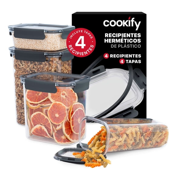 Set De Contenedores De Plástico Para Alimentos Cookify Herméticos, Organizador de Cocina y Despensa sin BPA, 8 Piezas
