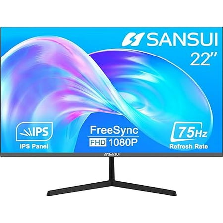 SANSUI Monitor 22 Inch IPS 75Hz FHD 1080P HDMI VGA Ports Computer Monitor
