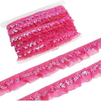 1pc Chinlon Pleated Lace Trim with Sequin for Sewing Gift Package Wrapping Floral Designing Hot Pink 1-1/8 inch(30mm) about 12.03 Yards(11m)/pc