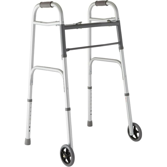 HDTFGB Lightweight Two Button Folding Walker with 5" Wheels, Aluminum Frame Supports up to 300 lbs
