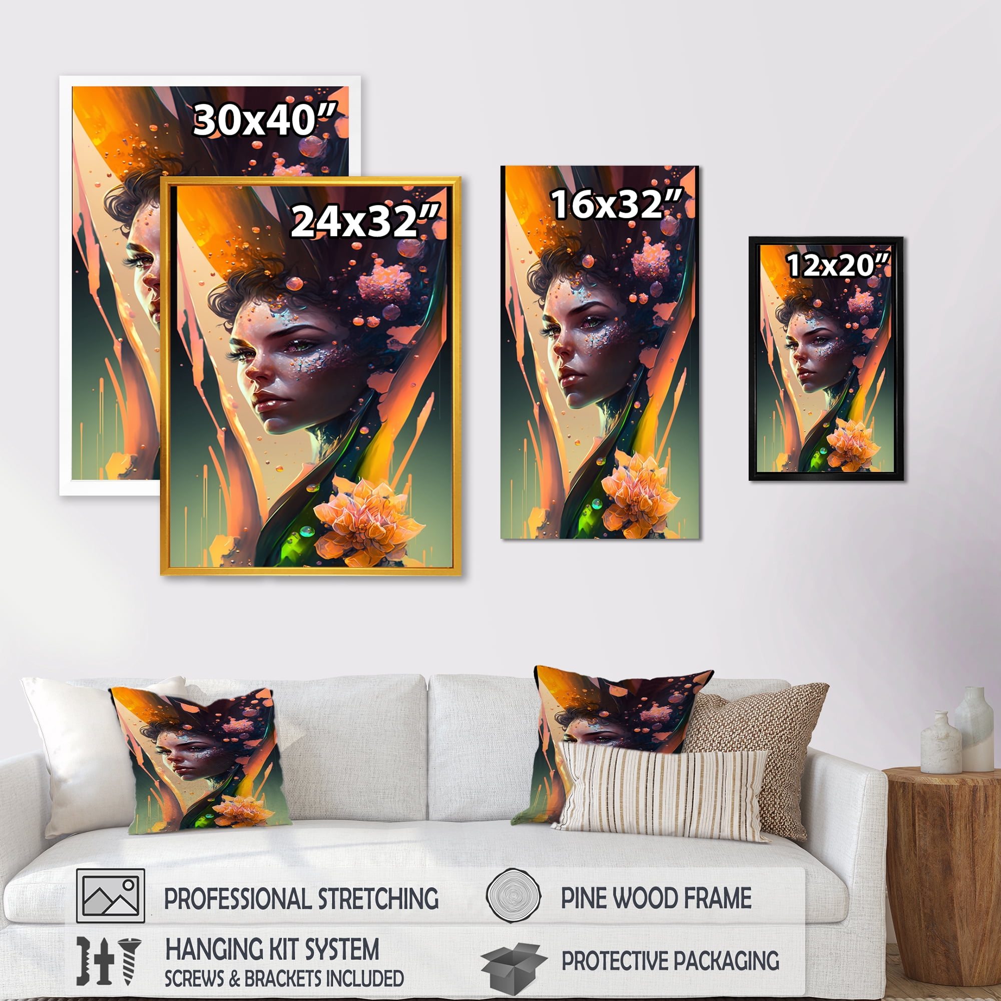 Designart Woman Portrait With Flowers III Canvas Wall Art