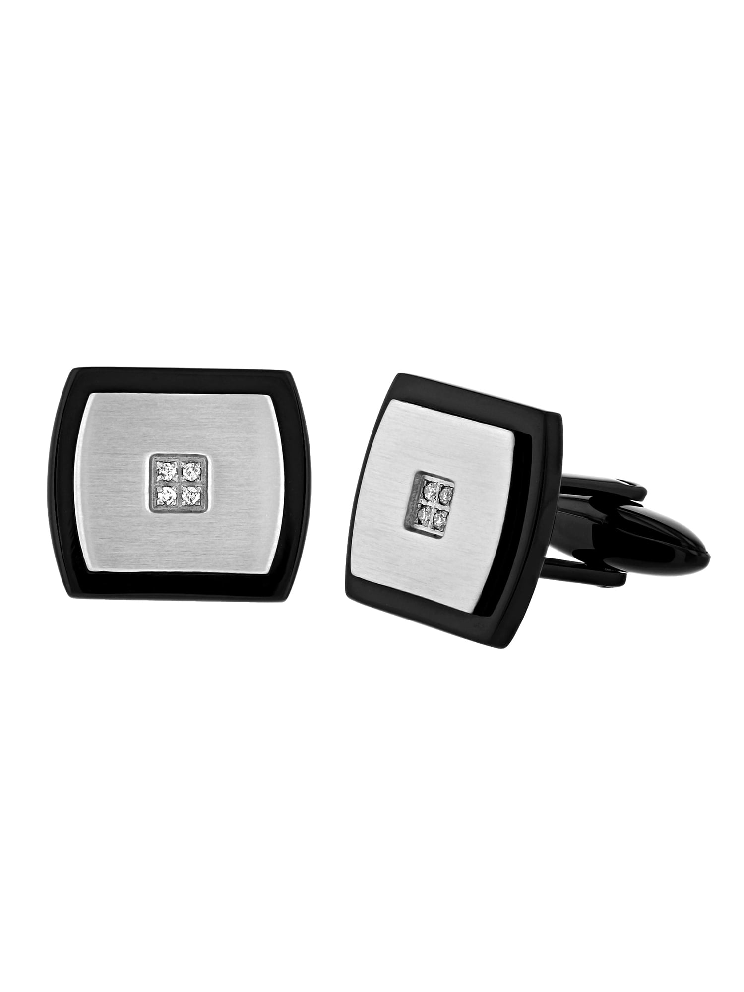 Men’s Stainless Steel Diamond Accent Two Tone Cuff Links