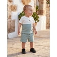 thumbnail image 4 of BemeyourBBs Toddler Baby Boy Little Brother Outfit Infant Baby Boys Summer Clothes Casual Lil Bro Letter Embroidered Waffled Short Sleeve Shirt Tops and Pockets Shorts 2 Pcs Set, 4 of 9