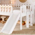 thumbnail image 5 of Bellemave Twin Size Loft Bed with Slide and LED Lights, Wood House Roof Low Loft Beds Frame with Ladder, Under Bed Storage, No Box Spring Needed（White), 5 of 8