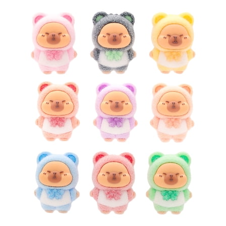 9Pcs Flockeds Capybaras Figurines Soft Touches Decoration Creative Small Gift for Friend Party