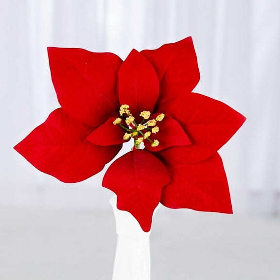 Set of 6 Artificial Red Velvet Poinsettia Picks - by Factory Direct Craft