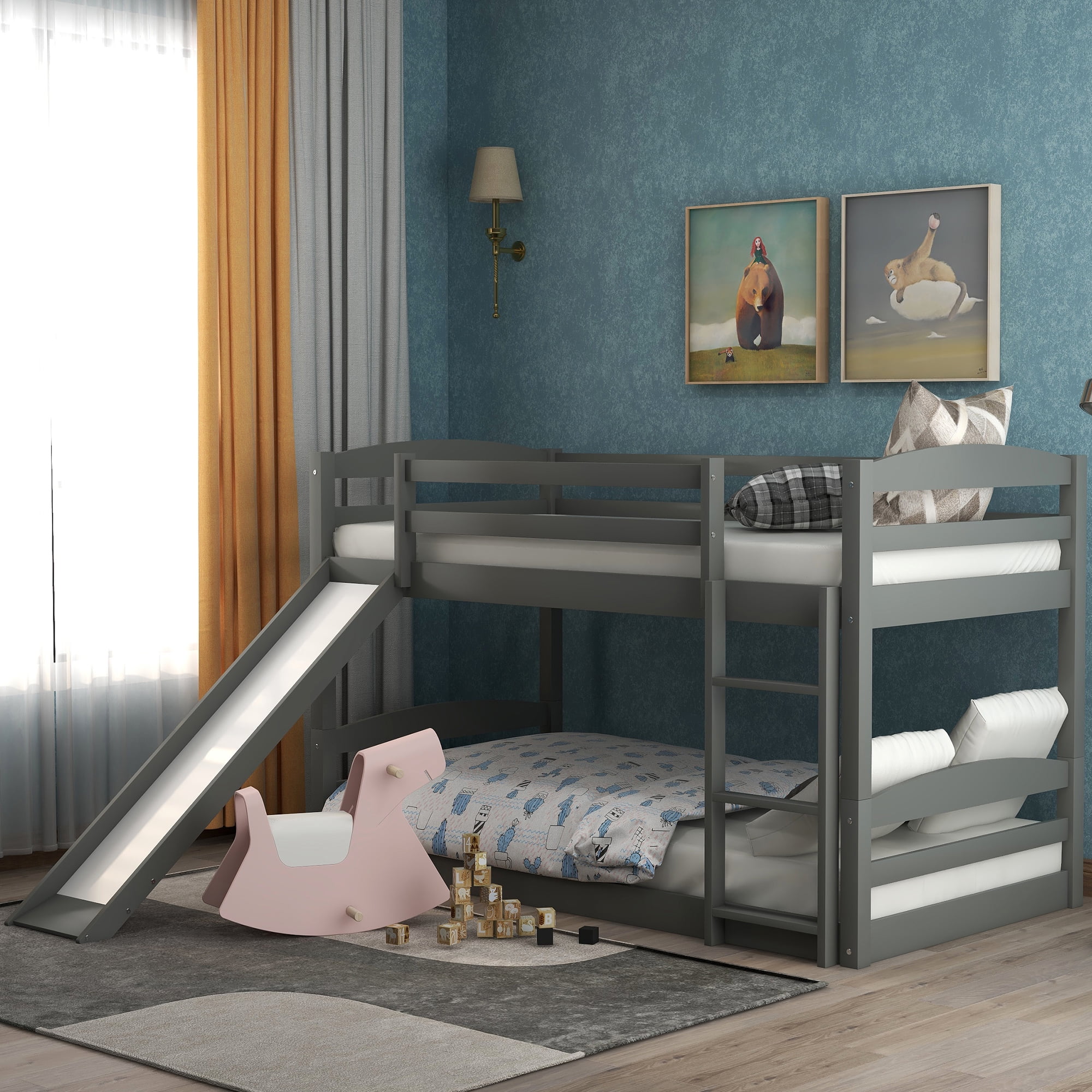 Euroco Twin Over Low Bunk Bed With, Rooms To Go Loft Bed With Slide
