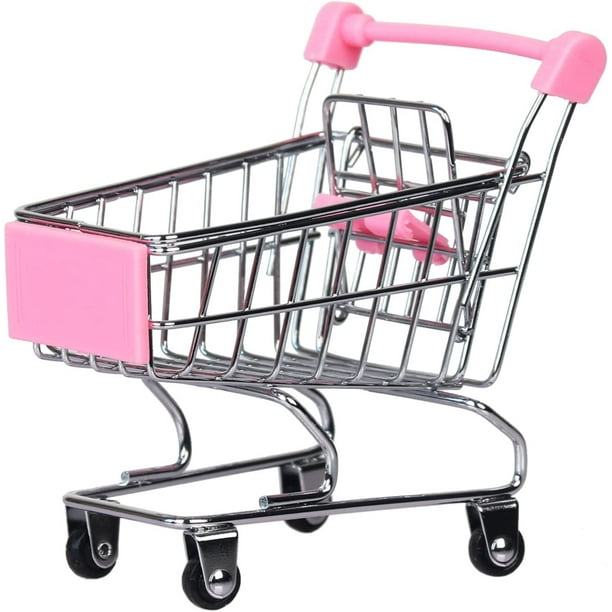Mini carrito de compras, carrito de mano de supermercado rosa Mini carrito de compras Mini supermercado Juguete de almacenamiento Adornos decorativos para juguetes de almacenamiento