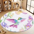 thumbnail image 1 of Round Rug White 6ft Watercolor Hummingbird Iris Purple Area Indoor Circle Rug Round Washable Rug, Floor Mat Print Non Slip Carpet Kitchen Living Room Dining Room Playroom Decor, 1 of 7