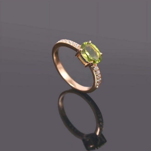 Peridot Ring, Silver Gift Ring, Natural Peridot Jewelry, Peridot Oval Cut Ring, 925 Sterling Silver, Rose Gold Butterfly Wedding Gift