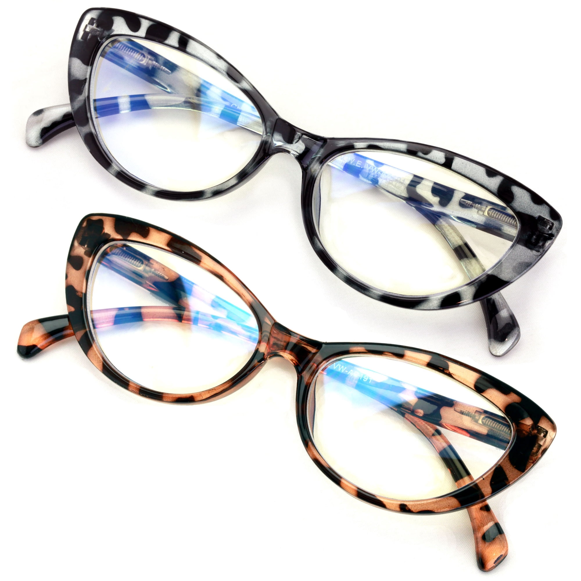2 Pairs Women Cateye Glasses Reading Readers Anti Blue Light UV Eye Protection Leopard +2.00
