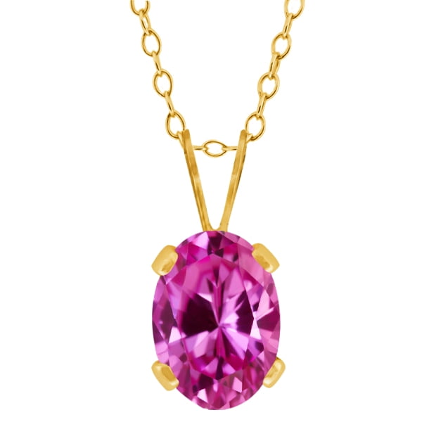1.00 Ct Oval Pink Created Sapphire 10K Yellow Gold Pendant With Chain by