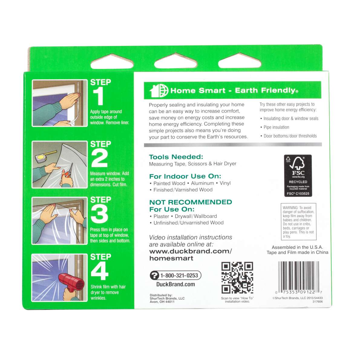 Plastic Shrink Film Indoor Window Kit 62" X420" Heat Insulation Draft