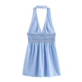 thumbnail image 4 of TRAFZA Vestido corto femenino de verano con cuello colgante y manga corta, minivestido sexy a rayas sin mangas y sin espalda para mujer, 4 of 5