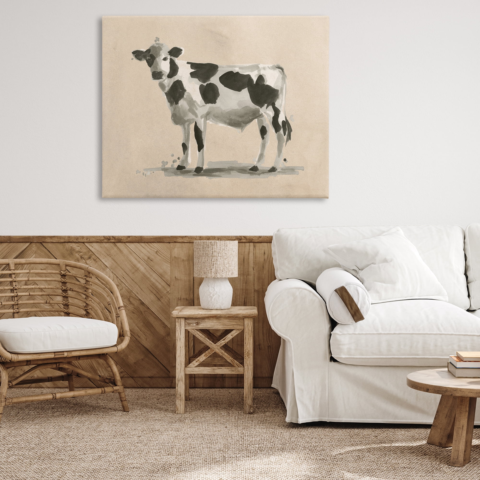 Stupell Industries Minimal Cow Painting Animals & Insects Painting Gallery Wrapped Canvas Art Print Wall Art, 48 x 36