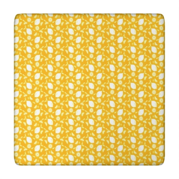 Yellow Lemon Fruit Shapes Orange Pattern Square Fitted Tablecloth with Elastic Edge,Square Table Cover,Washable Elastic Table Cover for Home Kitchen Party Decor 34"x34"