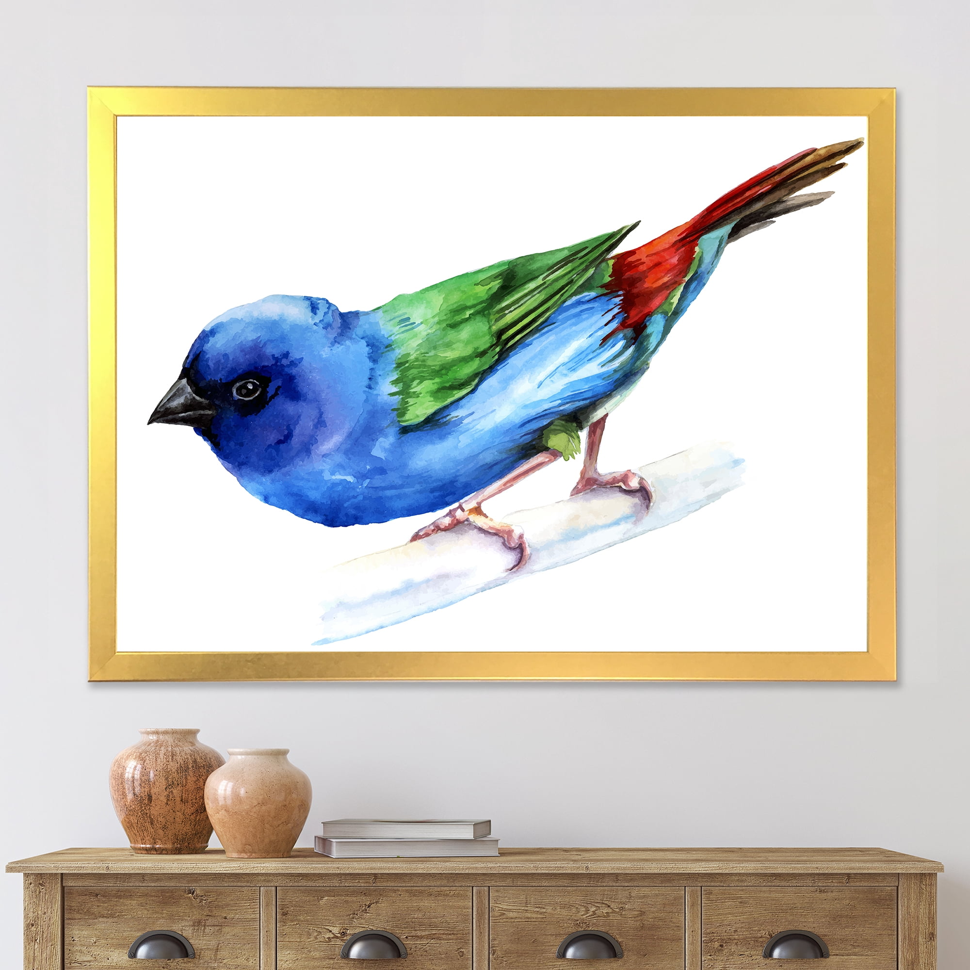 Designart 'Forbes Finch Bird On Branch' Traditional Framed Art Print